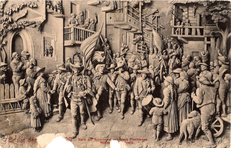 a group of people marching in a street