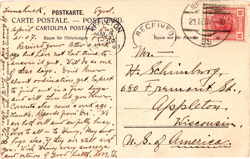 post card back