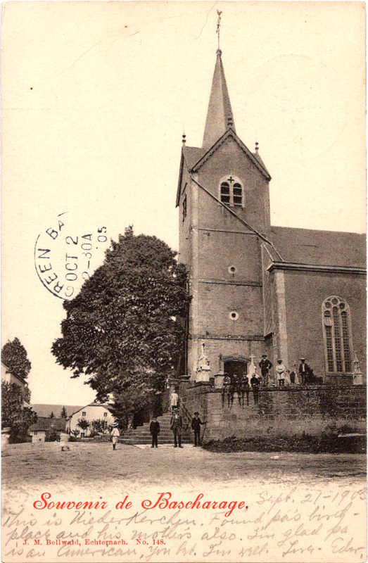 a group of people standing outside a church