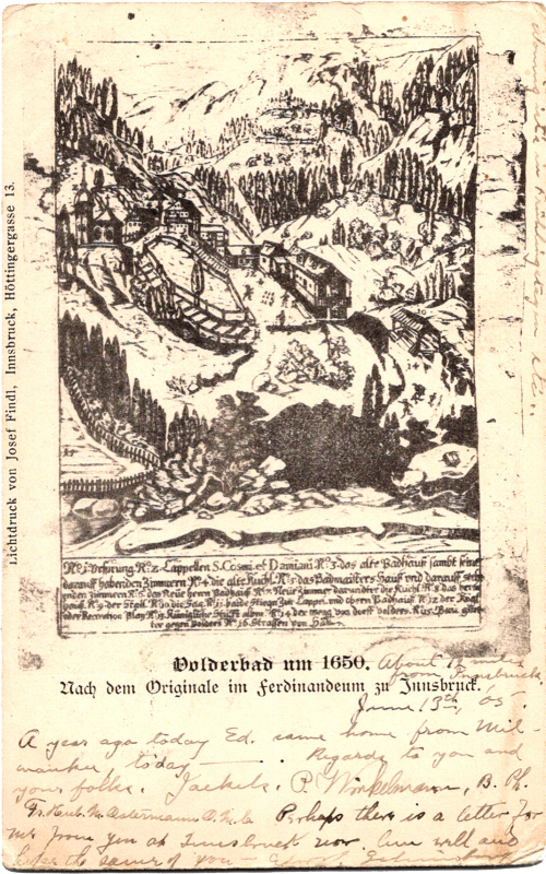 a drawing of a town on a mountain