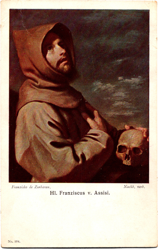 a painting of a person holding a skull