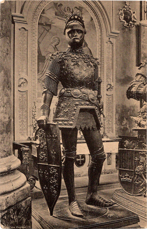a person in armor holding a shield