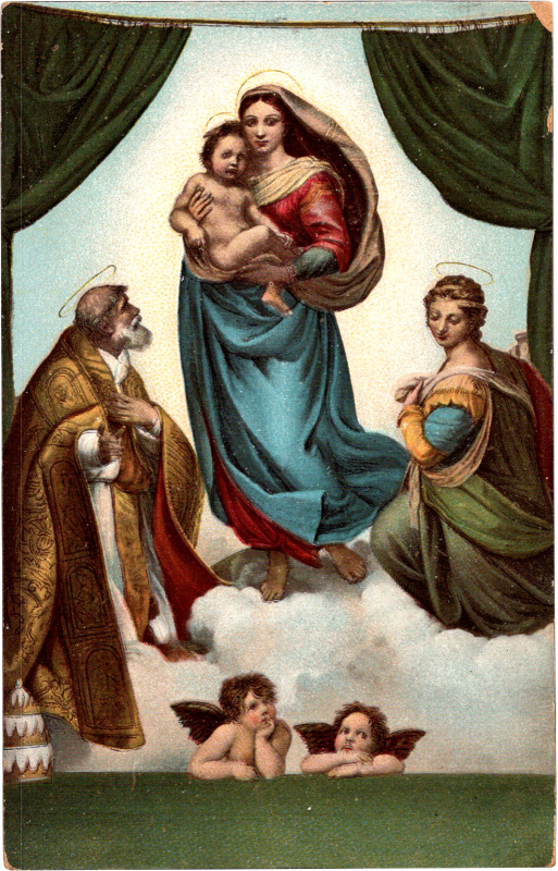 a painting of mary and jesus with angels