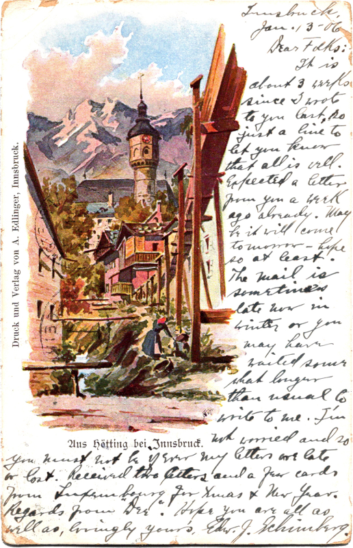 a handwritten note with a picture of a town