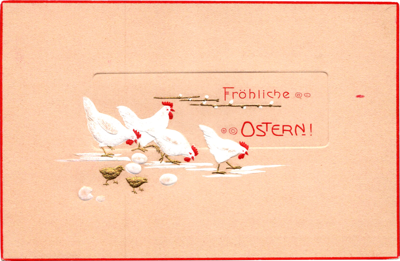 a card with chickens and eggs