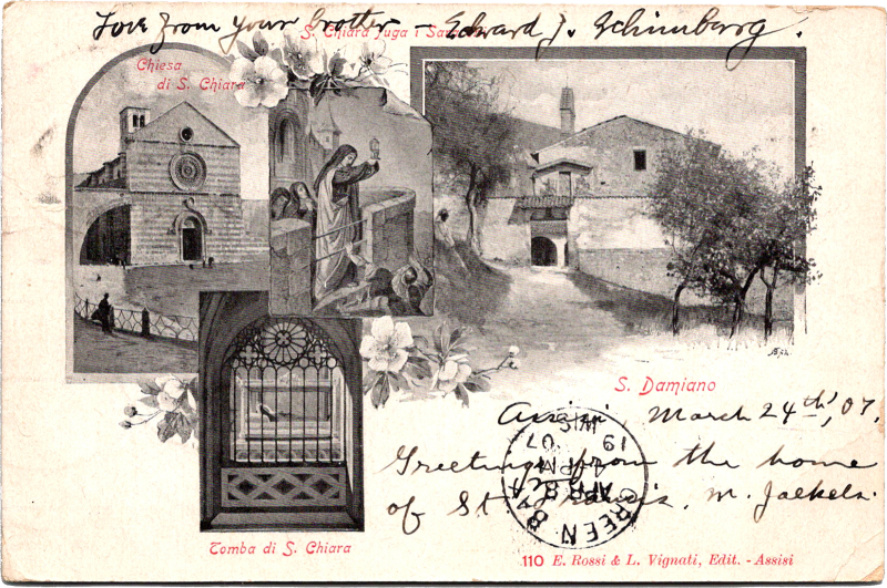 a postcard with a pictures of buildings