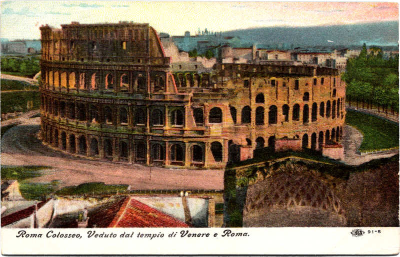 a large circular building with arches