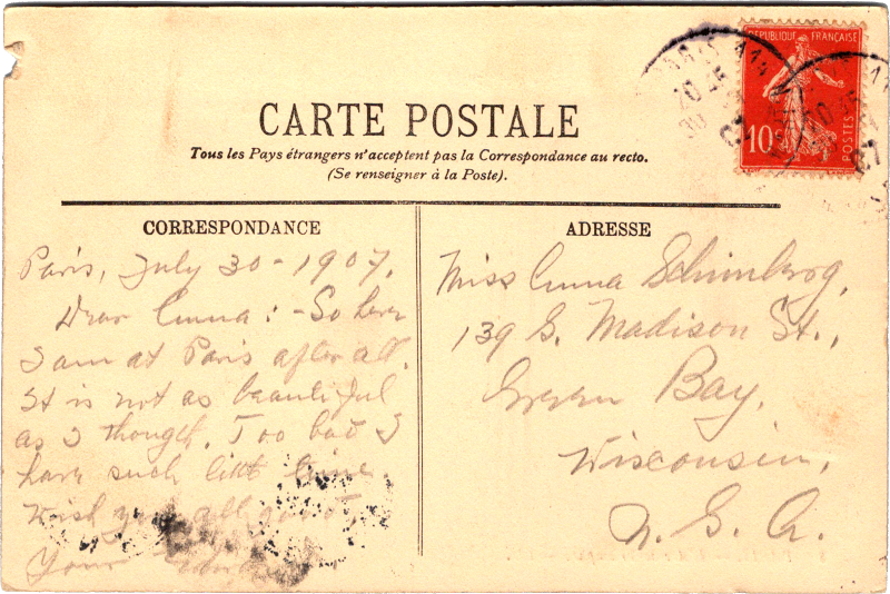 post card back
