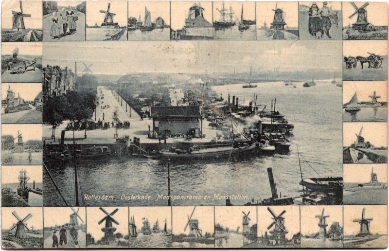 An old postcard with pictures of windmills.