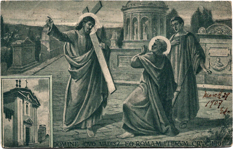a painting of a person carrying a cross