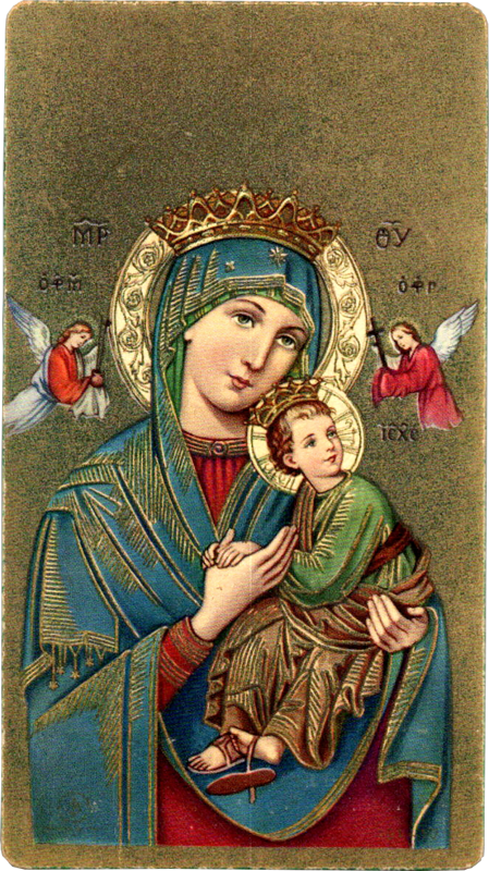 An icon of the virgin and child with angels.